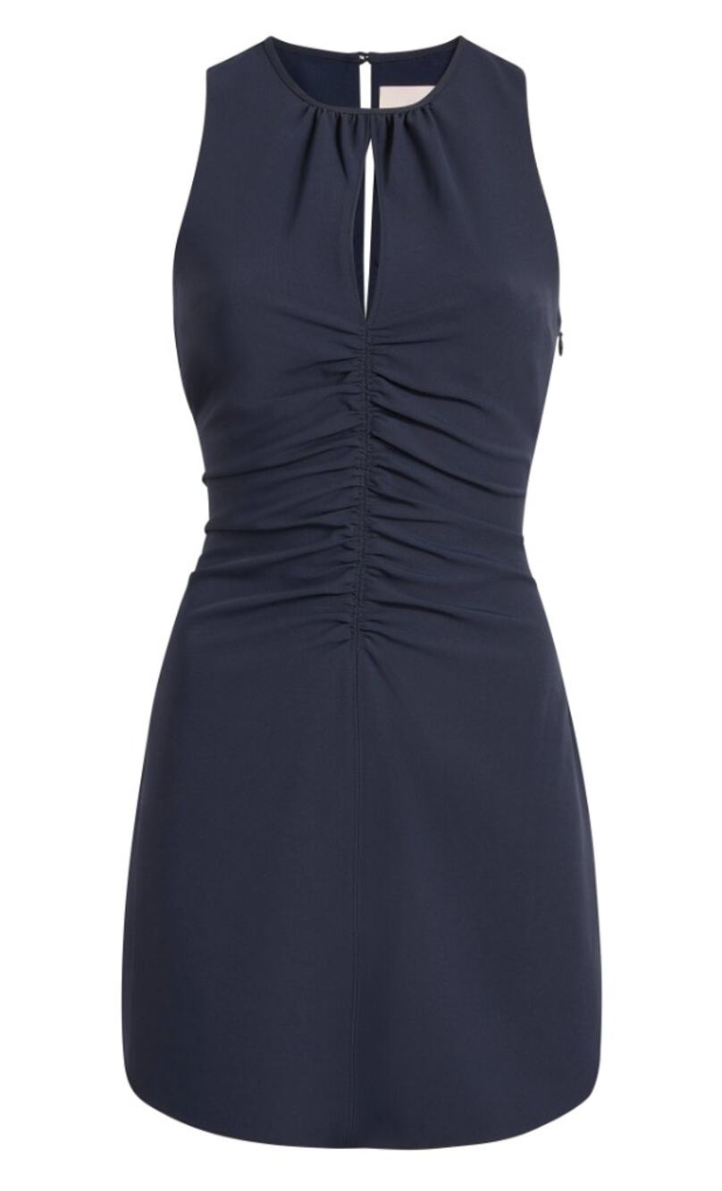 Cinq a Sept Dress Navy Blue Size 2 Womens Ruched Keyhole Mini